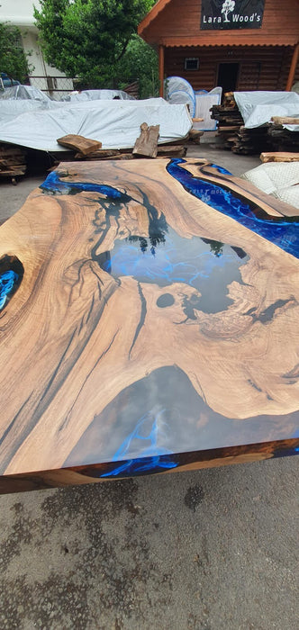 Walnut Dining Table, Custom 78” x 40” Walnut Ocean Blue, Turquoise White Waves Table, Epoxy River Dining Table, Custom Order for Leshea