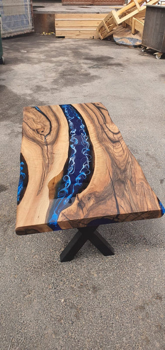 Live Edge Table, Epoxy Coffee Table, Custom 48” x 24” Walnut Ocean Blue, Turquoise White Waves, Epoxy River Coffee Table, Order for Leshea