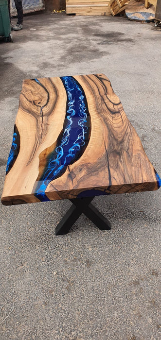 Live Edge Table, Epoxy Coffee Table, Custom 48” x 24” Walnut Ocean Blue, Turquoise White Waves, Epoxy River Coffee Table, Order for Leshea