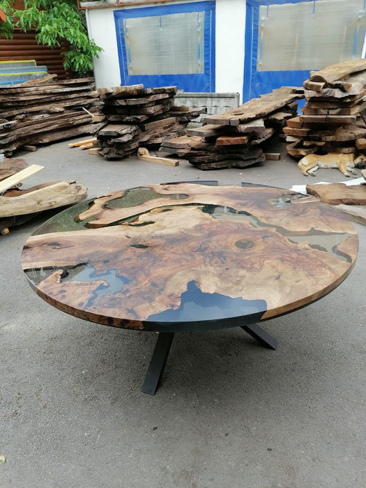 Epoxy Coffee Table, Custom Coffee Table, Custom 72” Diameter Round Table, Walnut Wood Smokey Gray Table, Epoxy Table Order for Alex Bae