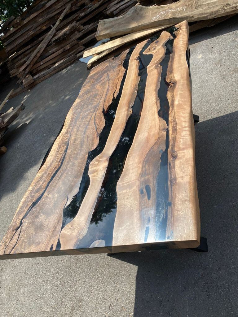 Live Edge Table, Custom 72" x 36" Epoxy Table, Walnut Dining Table, Epoxy Resin Table, Black Epoxy Table, Custom Order for Jessica John