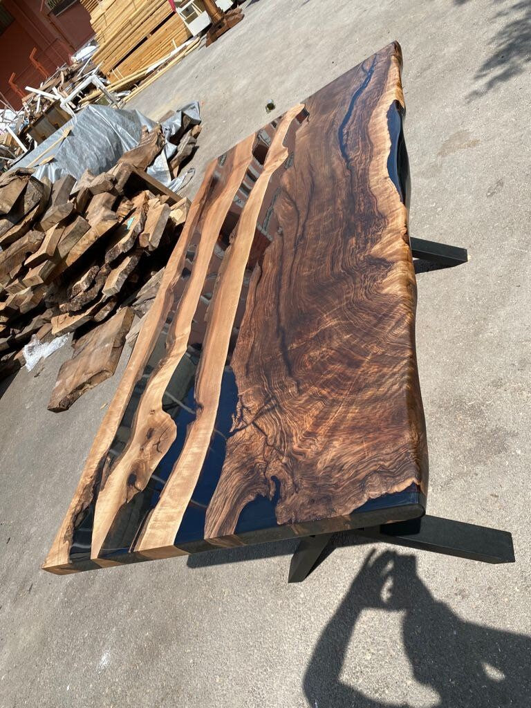 Live Edge Table, Custom 72" x 36" Epoxy Table, Walnut Dining Table, Epoxy Resin Table, Black Epoxy Table, Custom Order for Jessica John