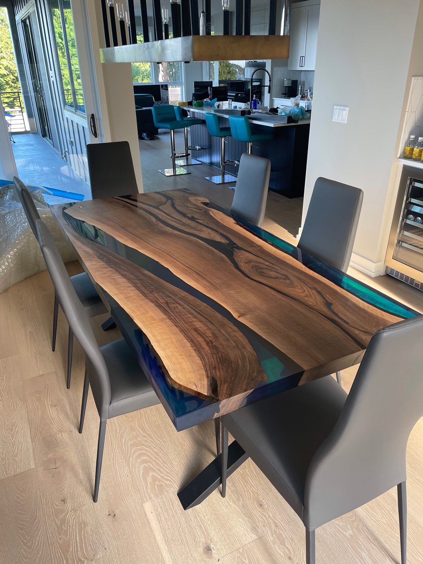 Handmade Epoxy Table, Custom 80” x 36” Walnut Blue, Turquoise, Green Table, Epoxy River Table, Live Edge Table, Custom Order for Tim H