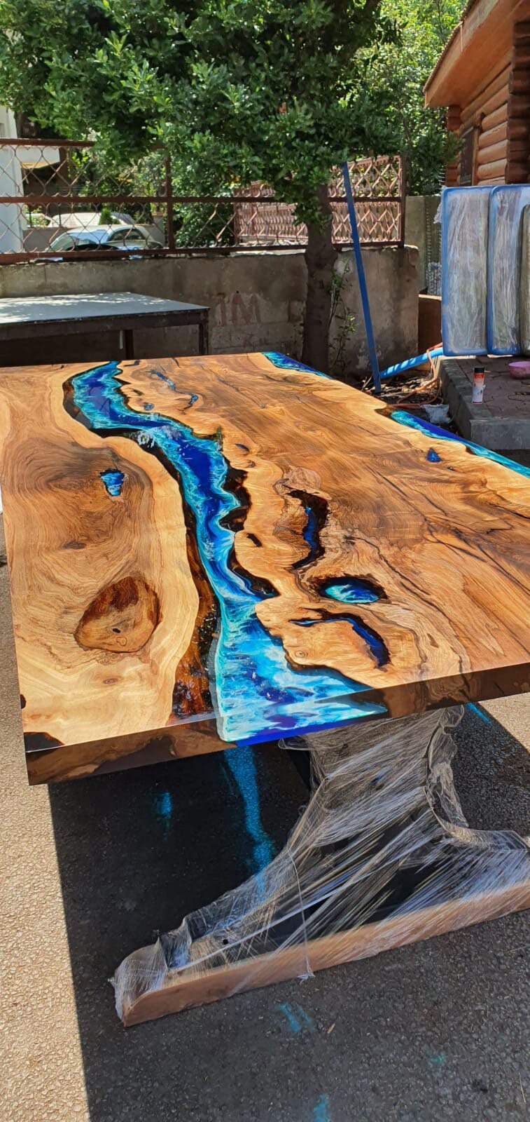 Walnut Dining Table, Custom 113” x 40” Walnut Ocean Blue, Turquoise White Waves Epoxy Table, River Dining Table, Custom Order for Enzo