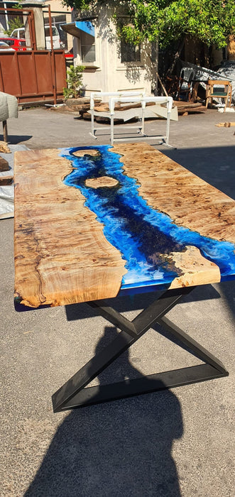 Epoxy Dining Table, Live Edge Table, Custom 72” x 36” Poplar Wood Blue, Turquoise and White Waves Epoxy River Dining Table, Order for Luda