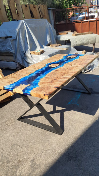 Epoxy Dining Table, Live Edge Table, Custom 72” x 36” Poplar Wood Blue, Turquoise and White Waves Epoxy River Dining Table, Order for Luda