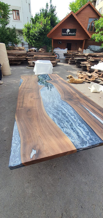 Epoxy Marble Table, Custom 96” x 42” Walnut Wood Gray Marble Affect Table,  Epoxy Table, Live Edge Table, Epoxy Resin Table, for Korrine