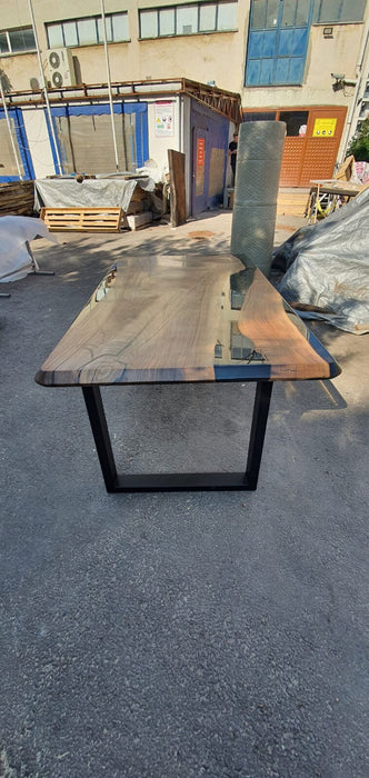 Handmade Epoxy Table, River Table, Custom 60” x 36” Walnut Smoke Gray Table, Epoxy River Table, Custom Order for Rebecca M