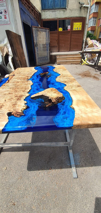 Blue Epoxy Table, Poplar Table, Custom 60” x 36” Poplar Wood Blue, Turquoise Table, Epoxy River Coffee Table, Custom Order for Kelly