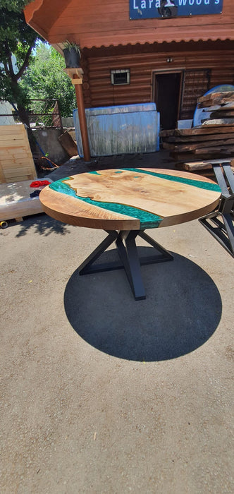 Live Edge Table, Custom 48” Diameter Round Walnut Wood Table, Emerald Green Epoxy Table, Epoxy Dining Table, Custom Order for Capacillo