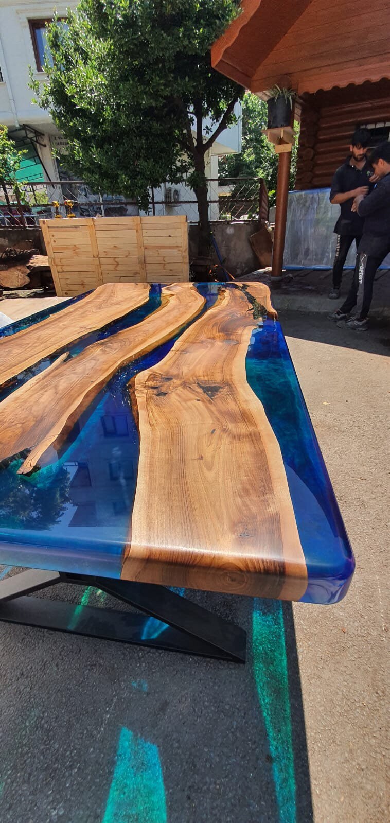 Handmade Epoxy Table, Custom 80” x 42” Walnut Blue, Turquoise, Green Epoxy Table, Live Edge Table, Epoxy River Dining Table, for Ted P