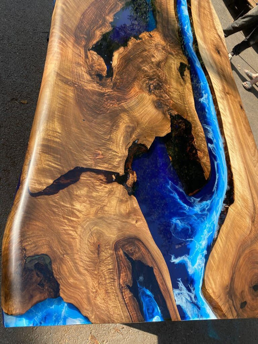Epoxy Table, Epoxy Dining Table, Ocean Table, Custom 84” x 42” Walnut Ocean Blue, Turquoise White Waves Epoxy River Table, Order for Dina G