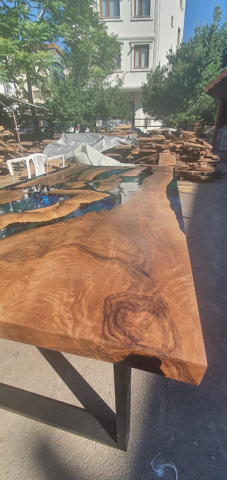 Handmade Epoxy Table, Custom 72” x 40” Walnut Blue, Turquoise, Green Table, Epoxy Dining Table, Live Edge Table, Custom Order for Tara