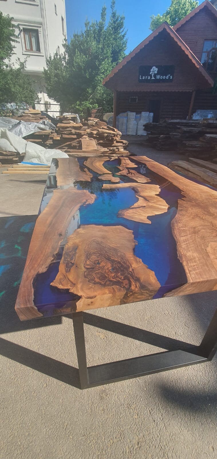 Handmade Epoxy Table, Custom 72” x 40” Walnut Blue, Turquoise, Green Table, Epoxy Dining Table, Live Edge Table, Custom Order for Tara