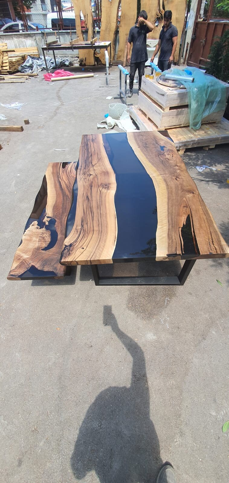 Custom 72” x 40" Walnut Black Epoxy River Table and Bench Order for Lisa T