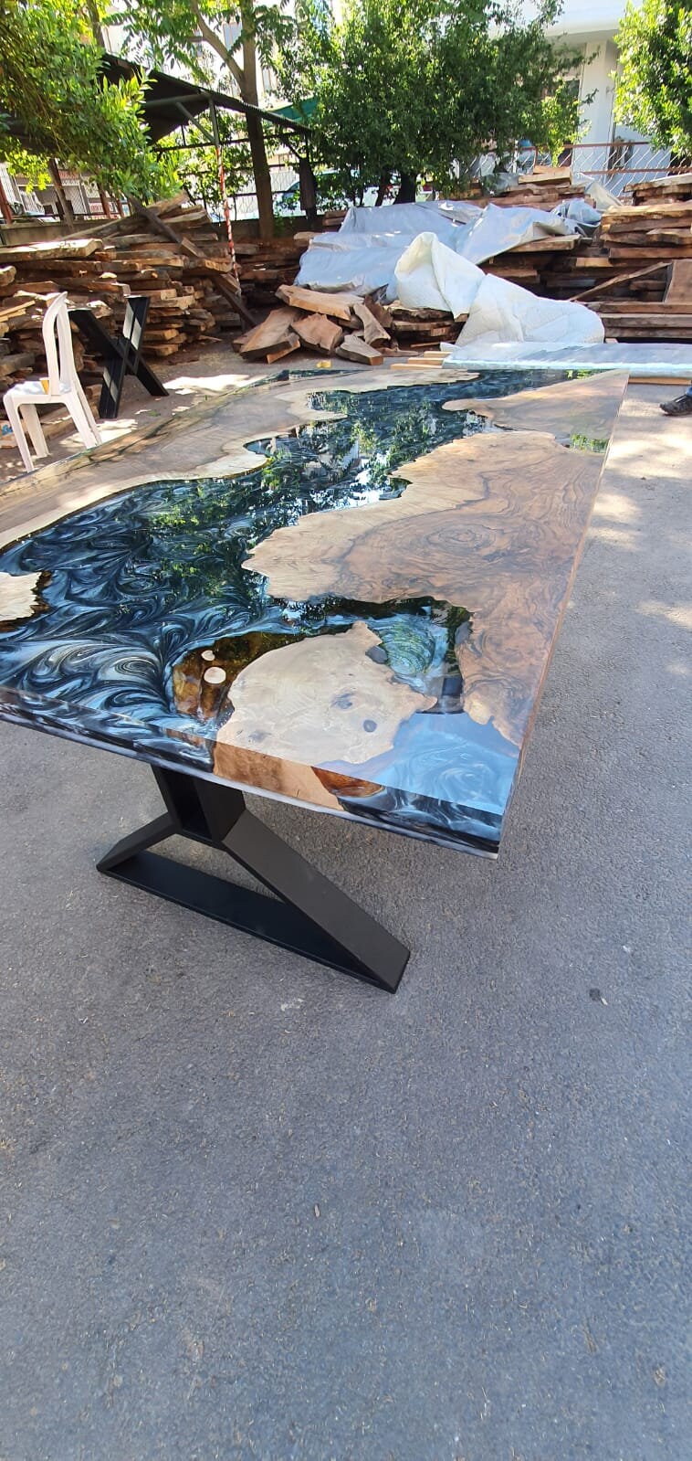 Epoxy Marble Table, Custom 60” x 36” Walnut Marble Gray Table, Epoxy River Table, Live Edge Table, Custom Order for Akilah