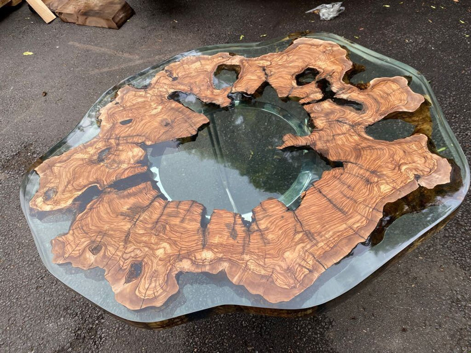 Handmade Resin Table, Epoxy Coffee Table, Epoxy Dining Table, Custom 40” Diameter Round Table, Olive Wood Epoxy Table, Order for Stephen