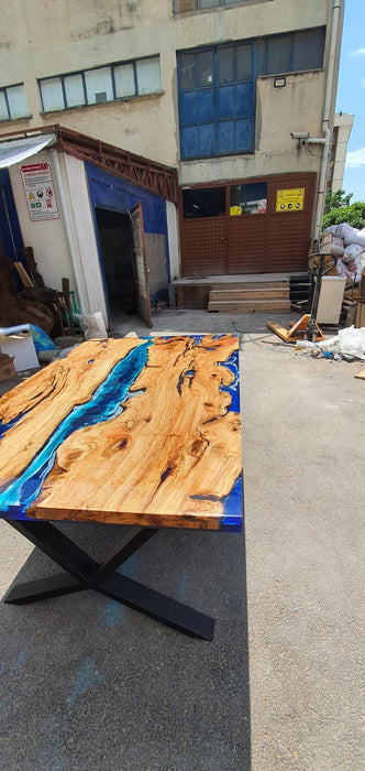 Olive Wood Epoxy Table, Custom 64” x 40” Olive Wood Deep Blue and Turquoise Table, Epoxy Resin Table, Live Edge Table, Custom for Svetlana