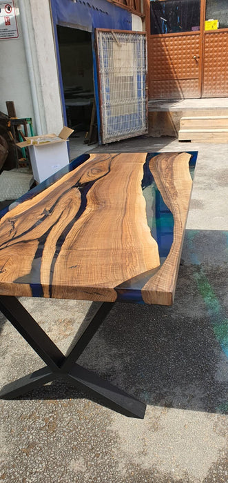 Handmade Epoxy Table, Custom 80” x 36” Walnut Blue, Turquoise, Green Table, Epoxy River Table, Live Edge Table, Custom Order for Tim H