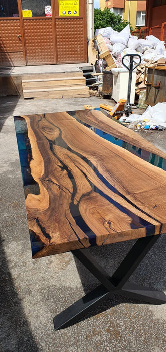 Handmade Epoxy Table, Custom 80” x 36” Walnut Blue, Turquoise, Green Table, Epoxy River Table, Live Edge Table, Custom Order for Tim H