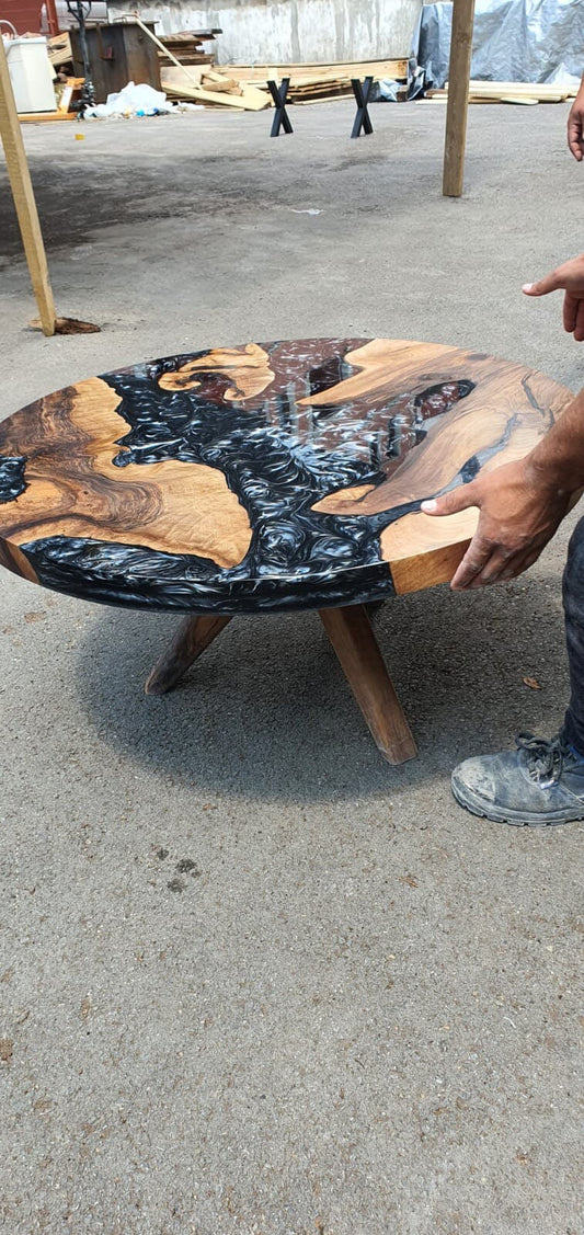 Handmade Coffee Table, Epoxy Coffee Table, Custom 36” Diameter Round Table, Walnut Wood Metallic Gray Epoxy Table, Custom Order for Laurie V