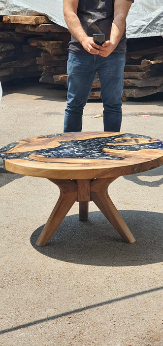 Handmade Coffee Table, Epoxy Coffee Table, Custom 36” Diameter Round Table, Walnut Wood Metallic Gray Epoxy Table, Custom Order for Laurie V