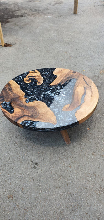 Handmade Coffee Table, Epoxy Coffee Table, Custom 36” Diameter Round Table, Walnut Wood Metallic Gray Epoxy Table, Custom Order for Laurie V