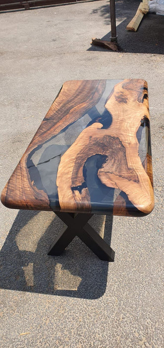 Live Edge Table, Epoxy Dining Table, Epoxy Resin Table, Custom 40” x 18” Walnut Smokey Gray Table, Epoxy River Table, Order for Laurie V