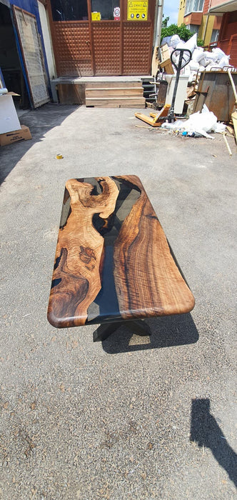 Live Edge Table, Epoxy Dining Table, Epoxy Resin Table, Custom 40” x 18” Walnut Smokey Gray Table, Epoxy River Table, Order for Laurie V