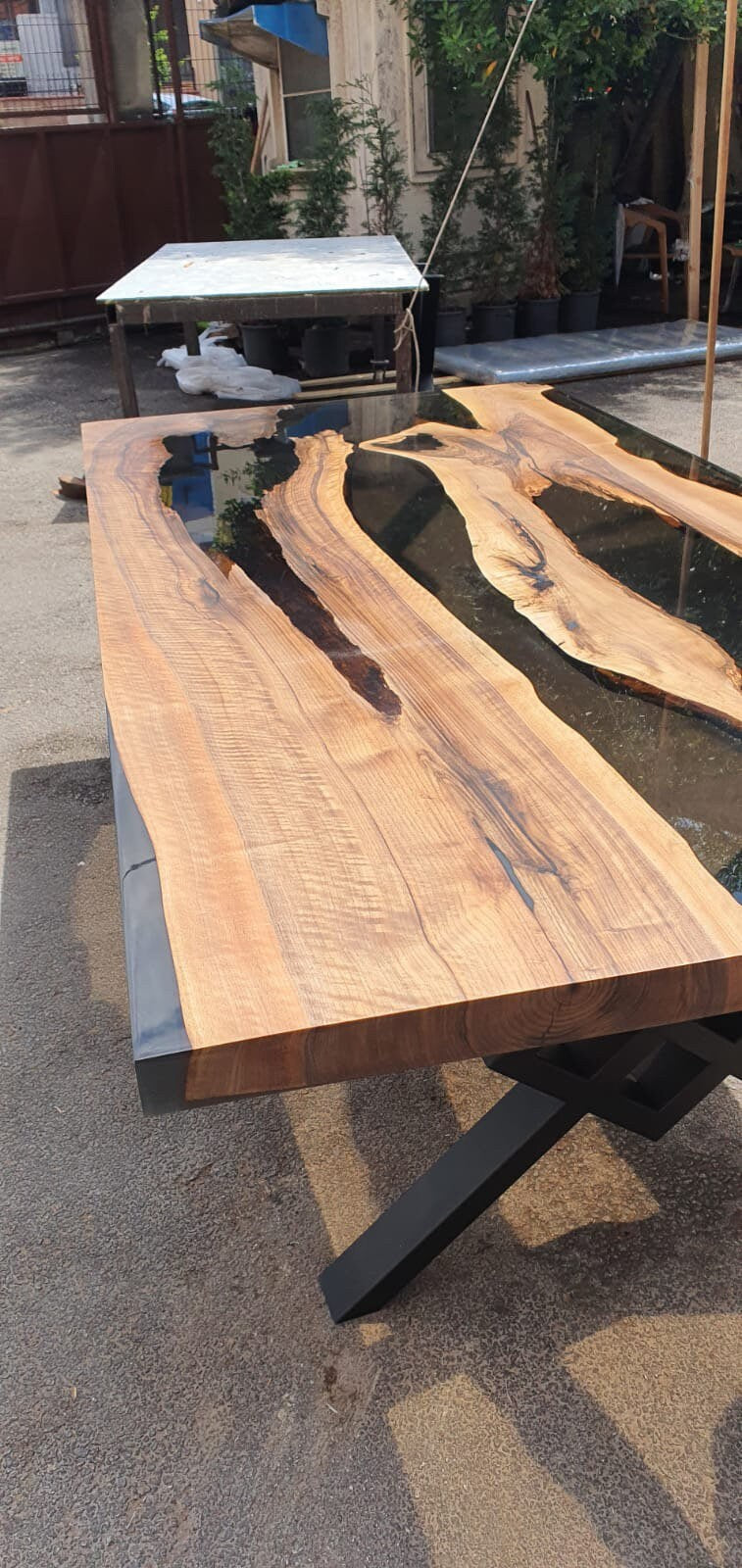 Live Edge Table, Epoxy Dining Table, Epoxy Resin Table, Custom 90” x 43” Walnut Smokey Gray Table, Epoxy River Table, Order for Paula