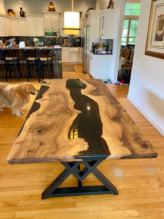 Epoxy Resin Table, Custom 84” x 42" Walnut Black Table, Epoxy River Table, Wooden Table, Custom Order for Antonio P