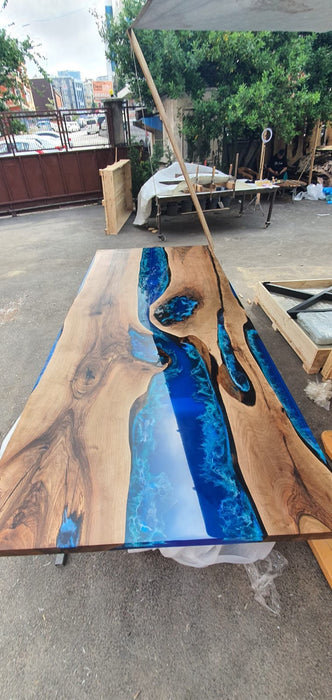 Walnut Dining Table, Custom 96” x 42” Walnut Ocean Blue, Turquoise White Waves Table, Epoxy River Dining Table, Custom Order for Courtney J