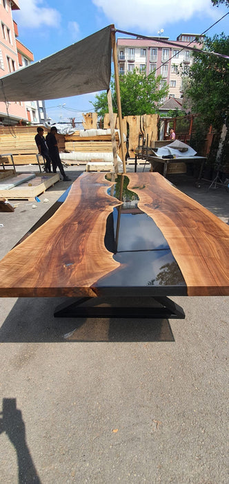 Walnut Dining Table, Epoxy Table, Epoxy Dining Table, Epoxy River Table, Custom 115” x 51” Smokey Epoxy River Table, Order for Simone M