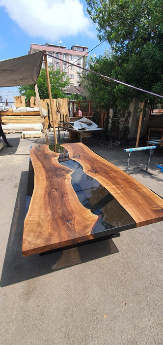 Walnut Dining Table, Epoxy Table, Epoxy Dining Table, Epoxy River Table, Custom 115” x 51” Smokey Epoxy River Table, Order for Simone M