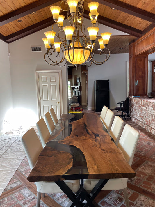 Walnut Dining Table, Clear Epoxy Table, Custom 115” x 36” Walnut Smokey Gray Table, Epoxy River Table, Custom Order for Dave & Vero