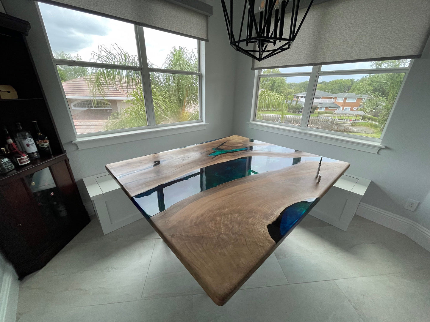 Walnut Dining Table, Custom 72” x 60” Walnut Blue, Turquoise, Green Epoxy Table, Epoxy Dining Table, Live Edge Table, for Christopher G