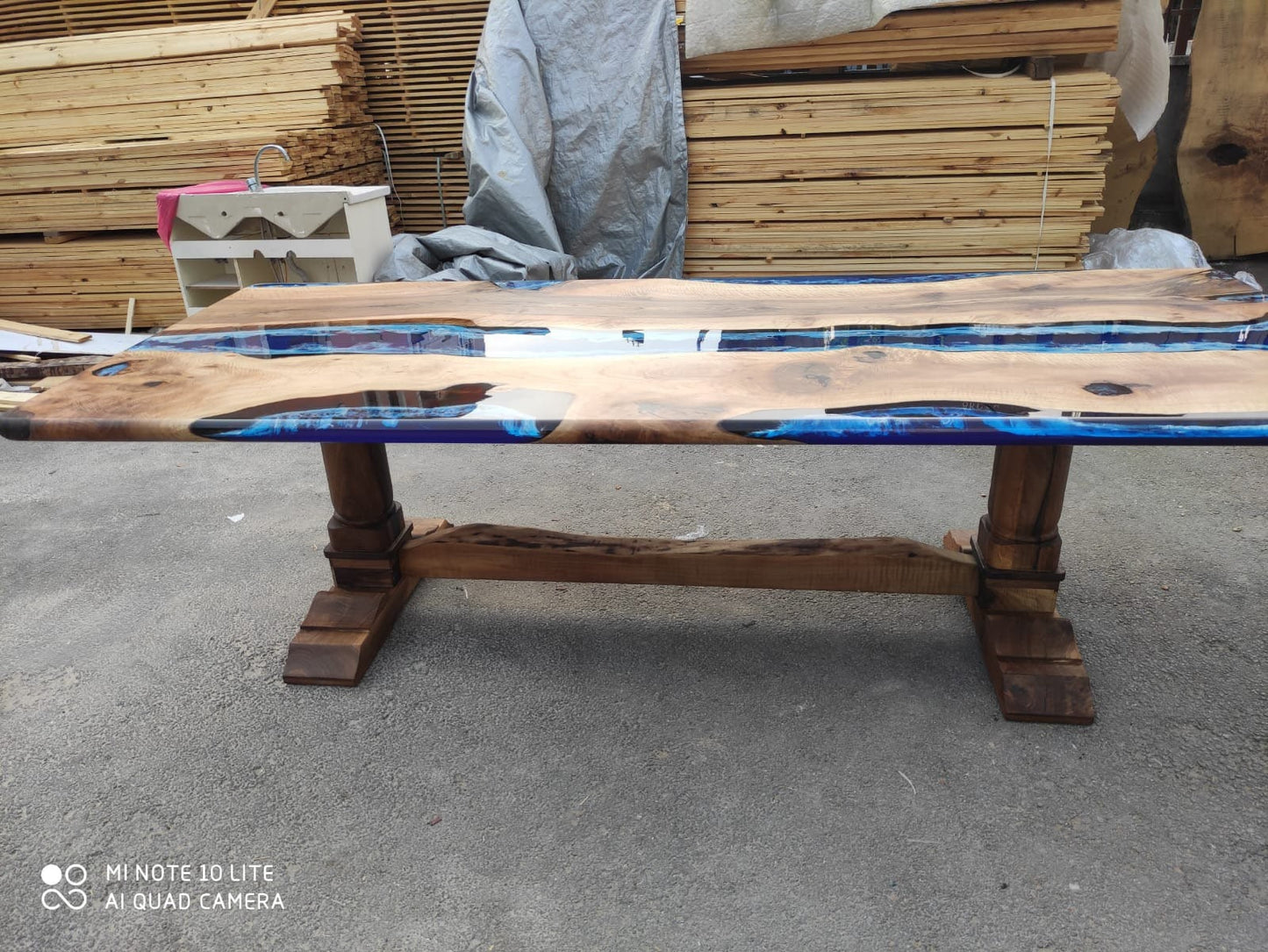 Handmade Epoxy Table, Custom 108” x 42” Walnut Ocean and Royal Blue, Turquoise White Waves Table, Epoxy River Table, Order for Mary M Legs