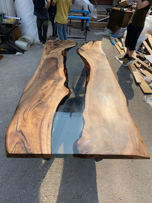 Resin River Table, Custom 96” x 40” Walnut Table, Clear Epoxy Table, Live Edge Table, Custom Dining Table Order for Ebru2