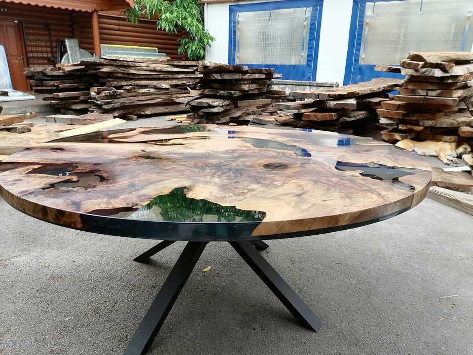 Epoxy Coffee Table, Custom Coffee Table, Custom 72” Diameter Round Table, Walnut Wood Smokey Gray Table, Epoxy Table Order for Alex Bae