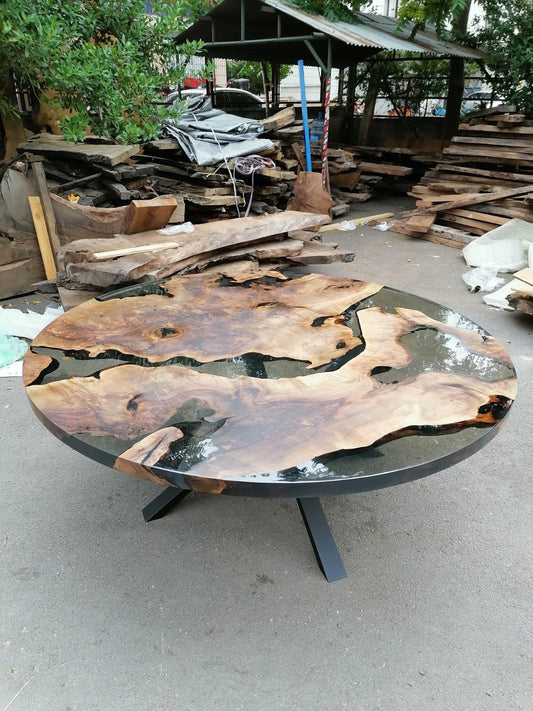 Epoxy Coffee Table, Custom Coffee Table, Custom 72” Diameter Round Table, Walnut Wood Smokey Gray Table, Epoxy Table Order for Alex Bae