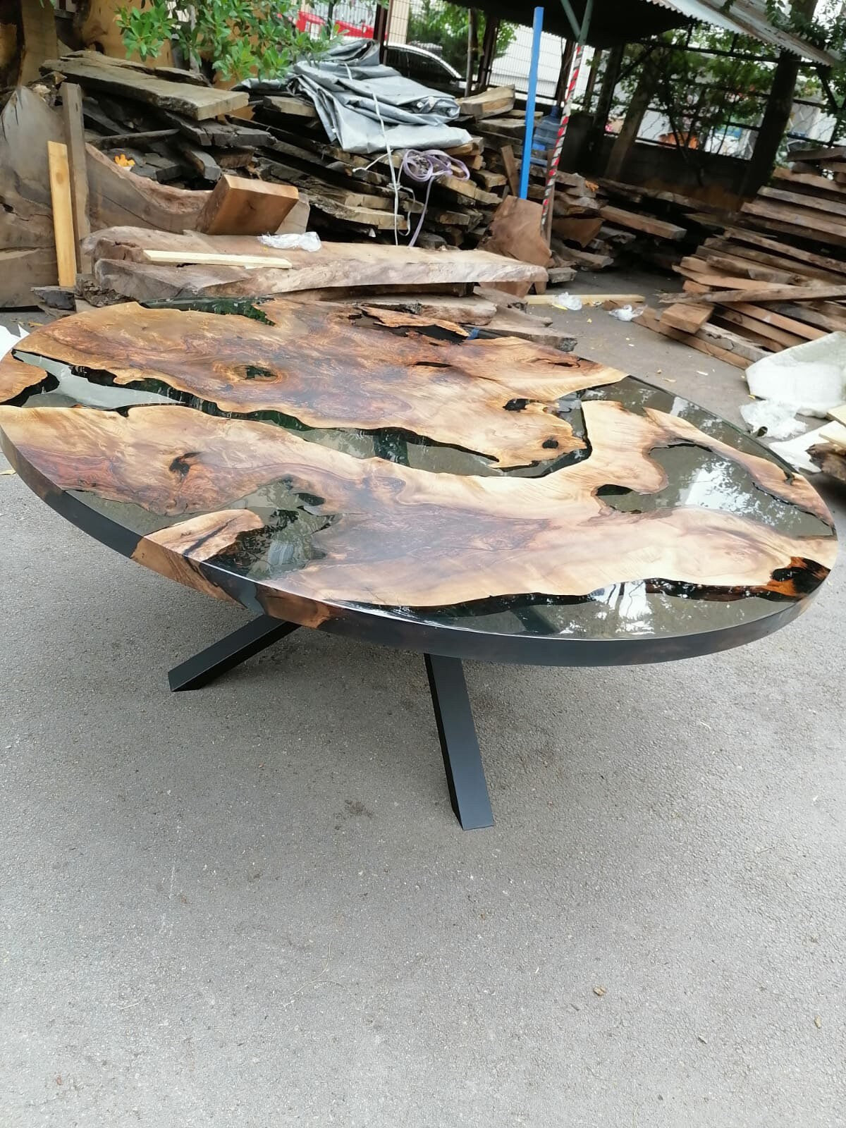 Epoxy Coffee Table, Custom Coffee Table, Custom 72” Diameter Round Table, Walnut Wood Smokey Gray Table, Epoxy Table Order for Alex Bae