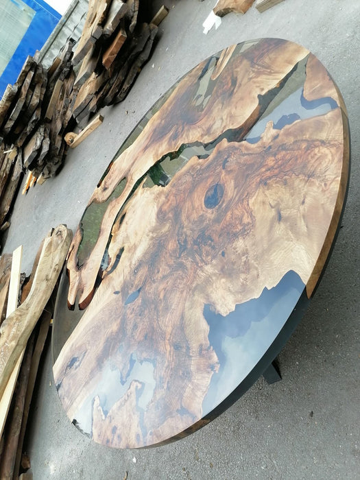 Epoxy Coffee Table, Custom Coffee Table, Custom 72” Diameter Round Table, Walnut Wood Smokey Gray Table, Epoxy Table Order for Alex Bae