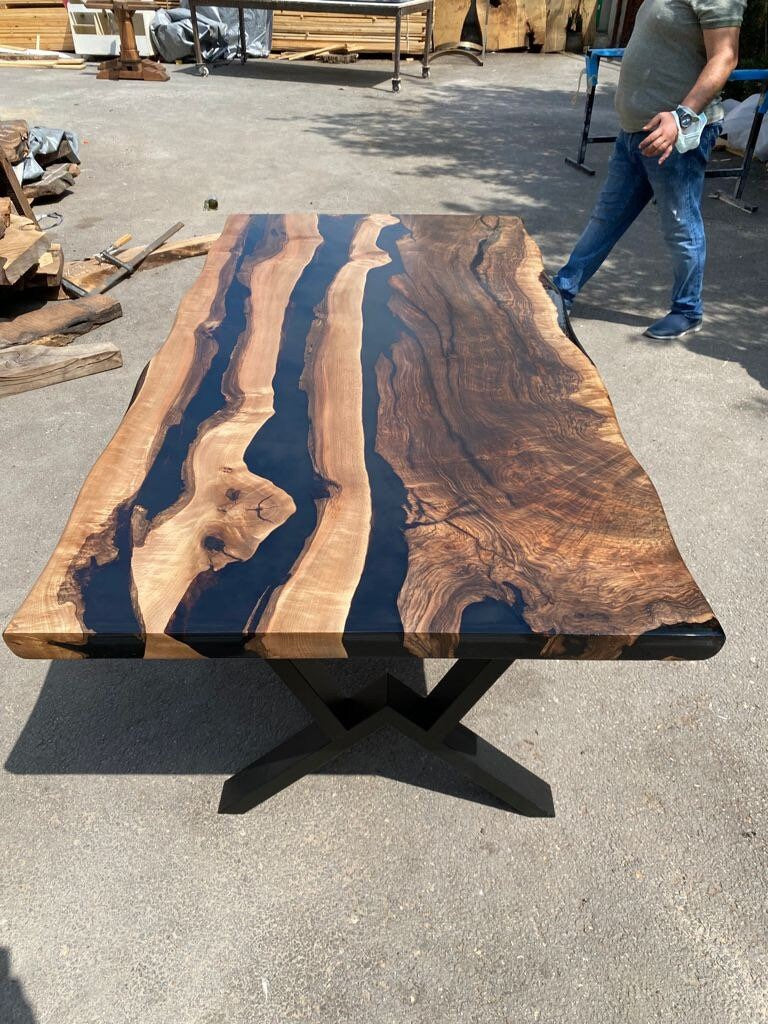 Live Edge Table, Custom 72" x 36" Epoxy Table, Walnut Dining Table, Epoxy Resin Table, Black Epoxy Table, Custom Order for Jessica John