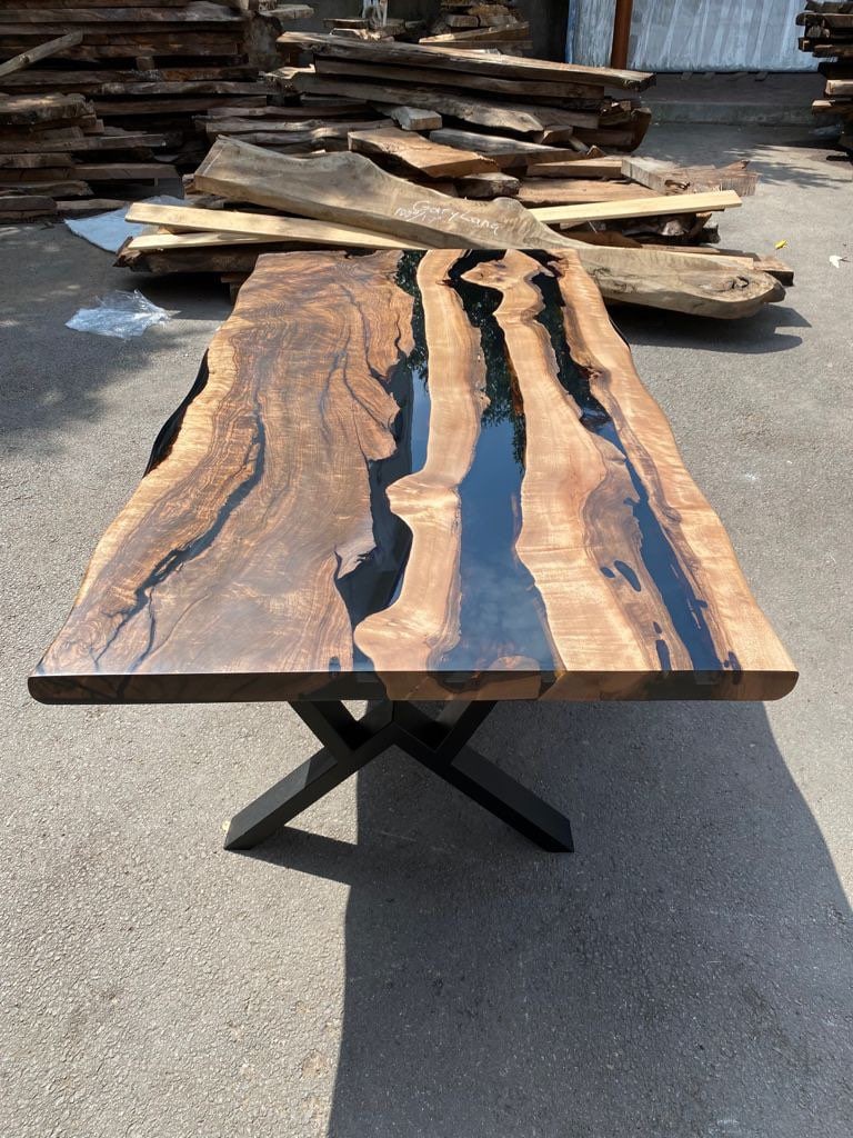 Live Edge Table, Custom 72" x 36" Epoxy Table, Walnut Dining Table, Epoxy Resin Table, Black Epoxy Table, Custom Order for Jessica John