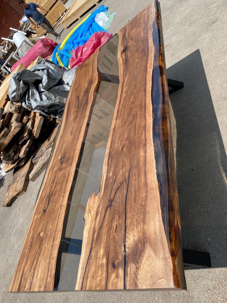 Walnut Dining Table, Epoxy Dining Table, Custom 84” x 42” Walnut Smoke Gray Table, Epoxy River Table, Custom Order for Jecson