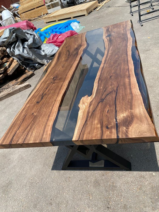 Walnut Dining Table, Epoxy Dining Table, Custom 84” x 42” Walnut Smoke Gray Table, Epoxy River Table, Custom Order for Jecson