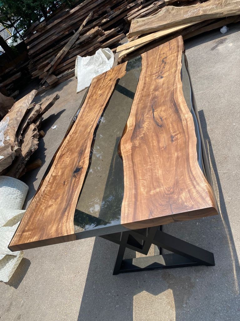 Walnut Dining Table, Epoxy Dining Table, Custom 84” x 42” Walnut Smoke Gray Table, Epoxy River Table, Custom Order for Jecson