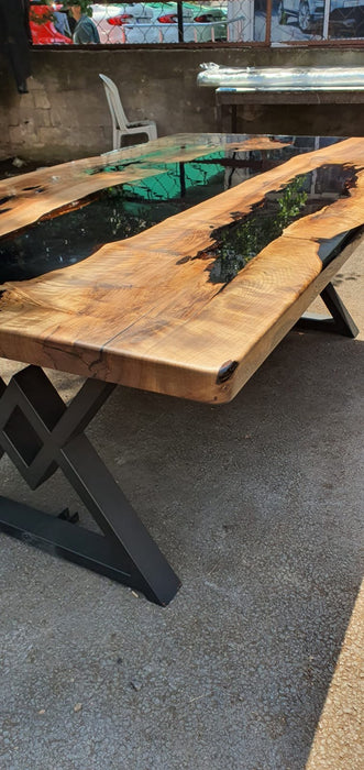 Walnut Dining Table, Custom 84” x 42” Black Epoxy Table, Epoxy Resin Table, Live Edge Table for Drwinkler