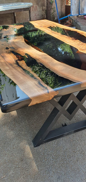 Walnut Dining Table, Custom 84” x 42” Black Epoxy Table, Epoxy Resin Table, Live Edge Table for Drwinkler