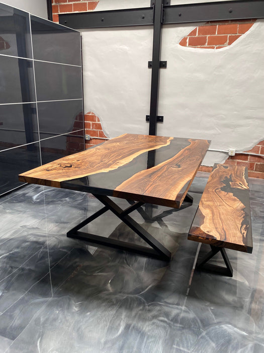 Walnut Dining Table, Custom 90” x 50” Walnut Smokey Gray Table, Epoxy River Dining Table, Live Edge Table, Custom Order for Raidermari 2